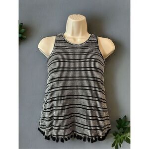 W5 by Anthropologie Top Women’s X-Small Black White Stripe Pom Pom Tassels Tank